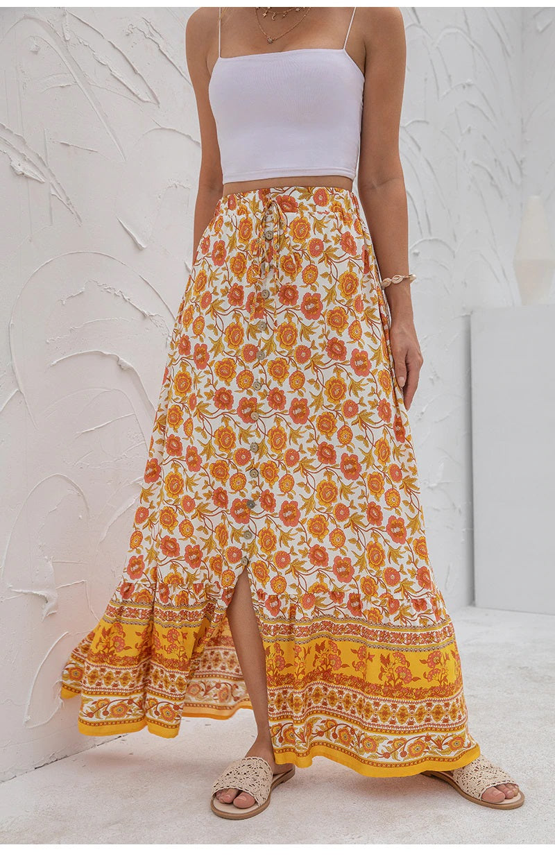 Magnolia Bohemian Floral Print Maxi Skirt