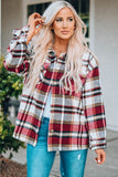 Fall Plaid Button Front Shirt Jacket with Breast Pockets