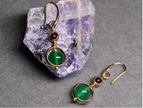 Handmade 14K Gold Plated Garnet and Green Stone Earrings
