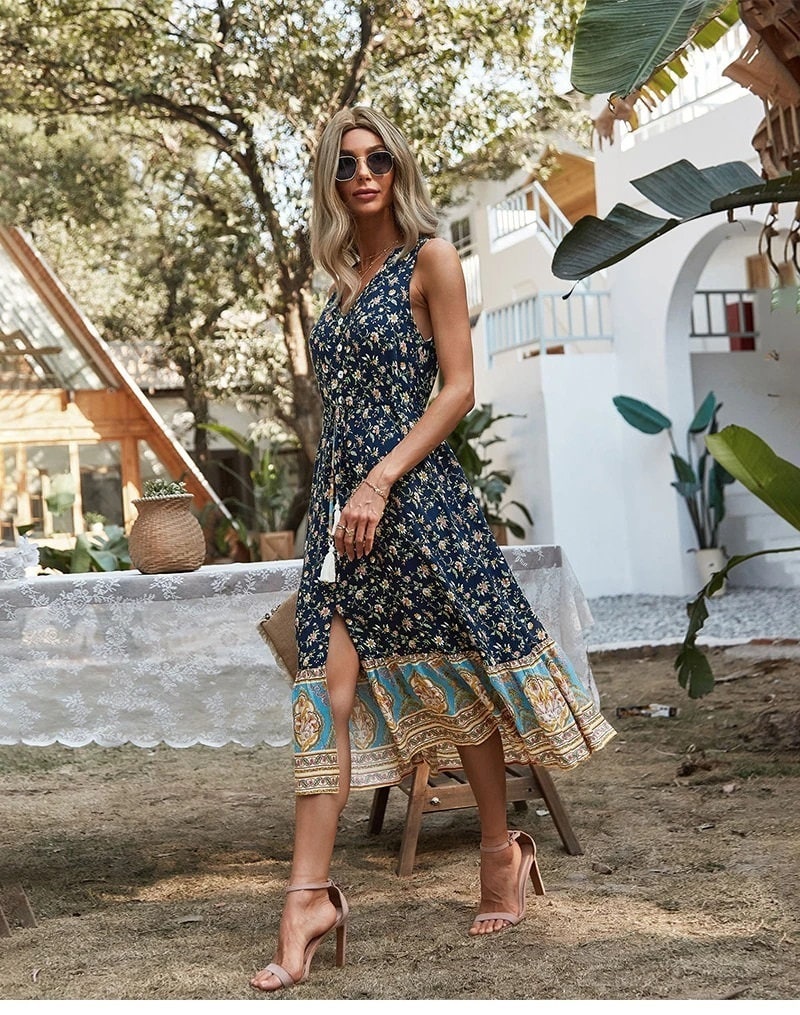 Bohemian Cottage Floral Print Dress