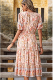 Floral Frill Trim Surplice Midi Dress - Summer Dress - Bohemian Dress - Wedding Party Dress
