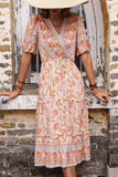 Floral Frill Trim Surplice Midi Dress - Summer Dress - Bohemian Dress - Wedding Party Dress
