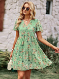 Bohemian Floral Tiered Mini Dress / Cocktail Party Dresses / Boho Dresses for Women / Summer Beach Dress