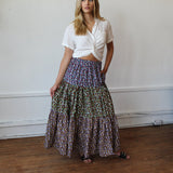 Bohemian Cottage Fall Skirt, Custom Floral Print 100% Cotton Maxi Skirt, Boho Maxi Skirt for Women,   Length and Waist can be customized