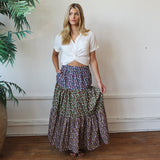 Bohemian Cottage Fall Skirt, Custom Floral Print 100% Cotton Maxi Skirt, Boho Maxi Skirt for Women,   Length and Waist can be customized