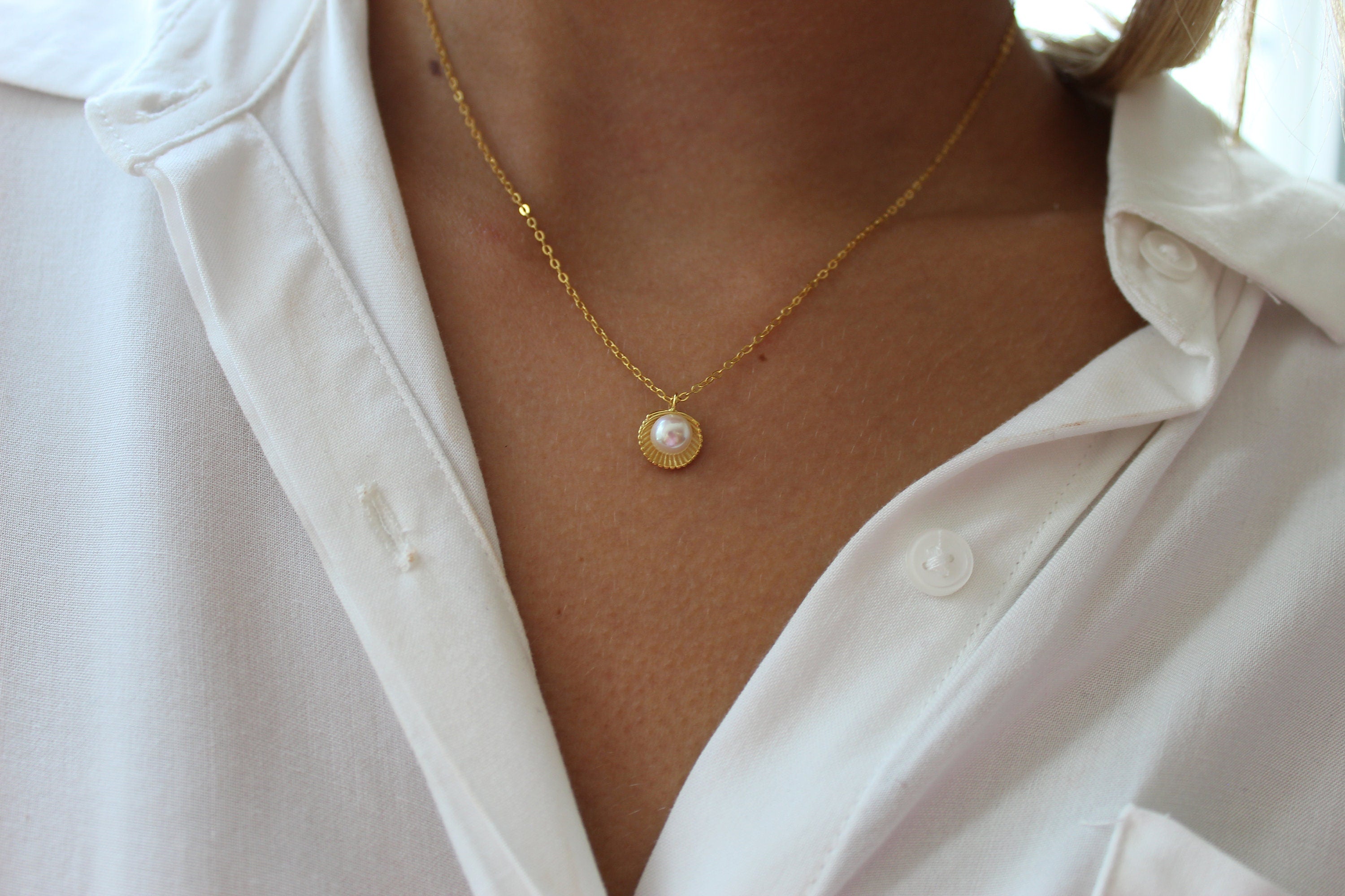Dainty Pearl Necklace for Women 14K Real Gold Plated Handmade Pearl Chain  Simple Delicate Cute Bead Gold Necklace for Women Summer Everyday Jewelry