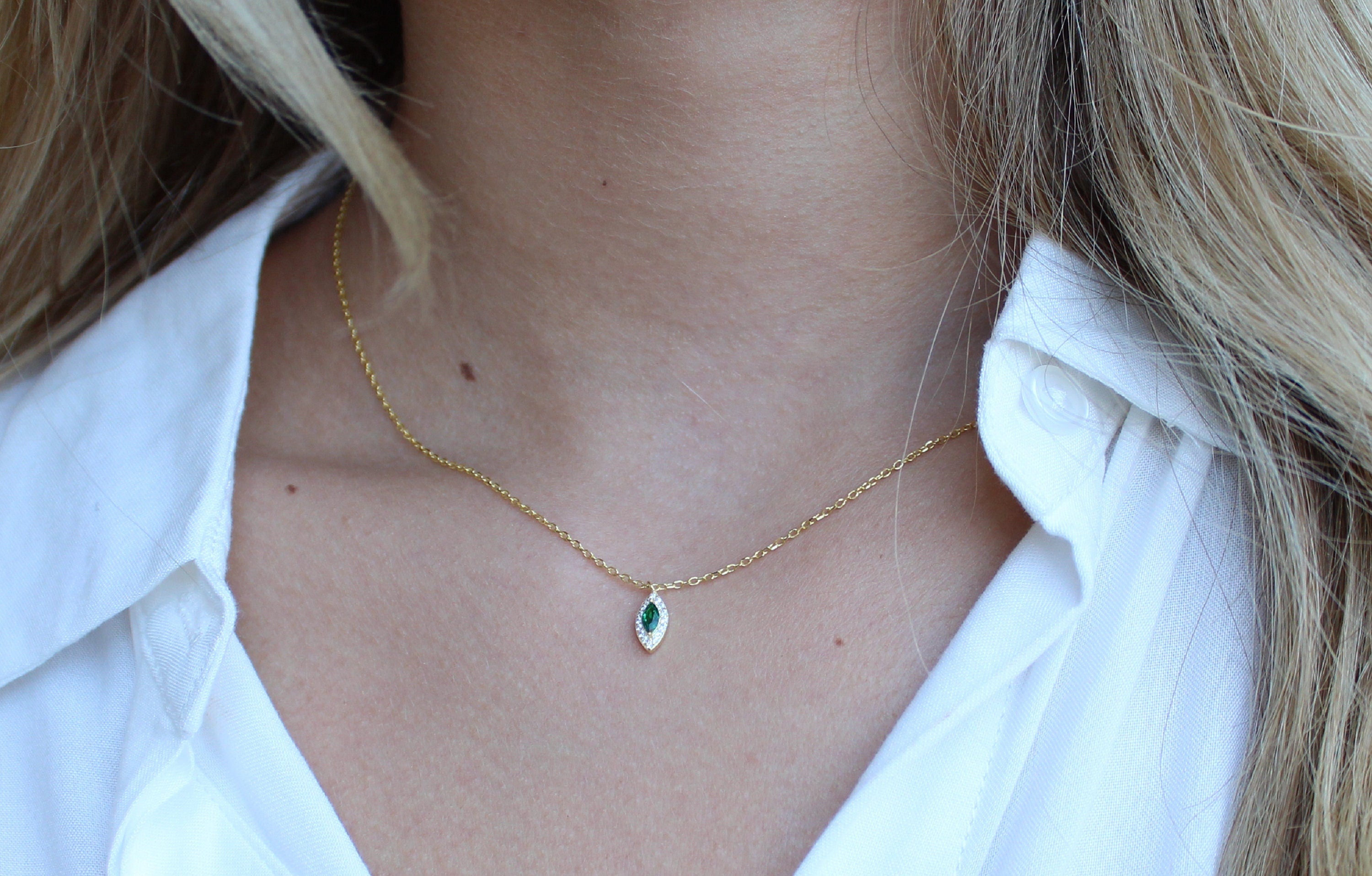 Dainty Gold Necklace, Summer Jewelry for Women - May Birthday Stone Necklace, Bridesmaid Gift, Wedding Necklace, Birthday Gift