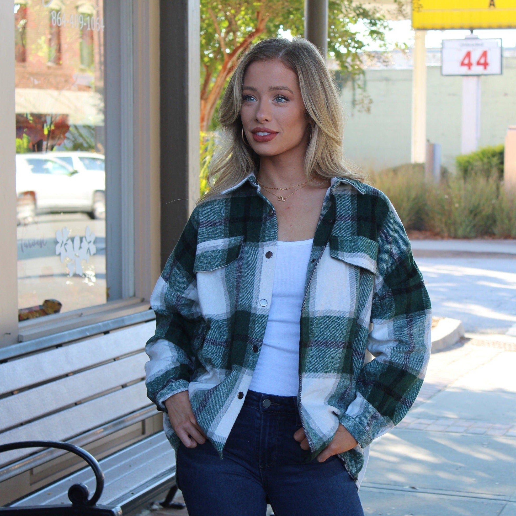 Layering with a green jacket for Fall
