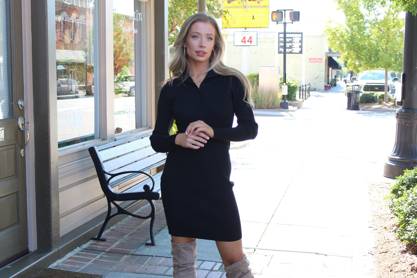 Autumn Ribbed Knit Sweater Dress  -  Fall Dress - Winter Dress - Warm Dress - Black Dress