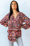 Bohemian Floral Print Long Sleeve Top - Autumn Blossom Boho Shirt for Women - Summer Blouse - Fall Boho Top
