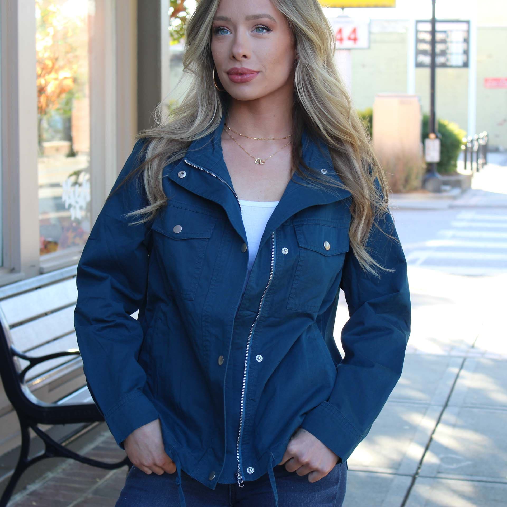 Women's Lightweight Cotton Zip Jacket with adjustable drawstring hem