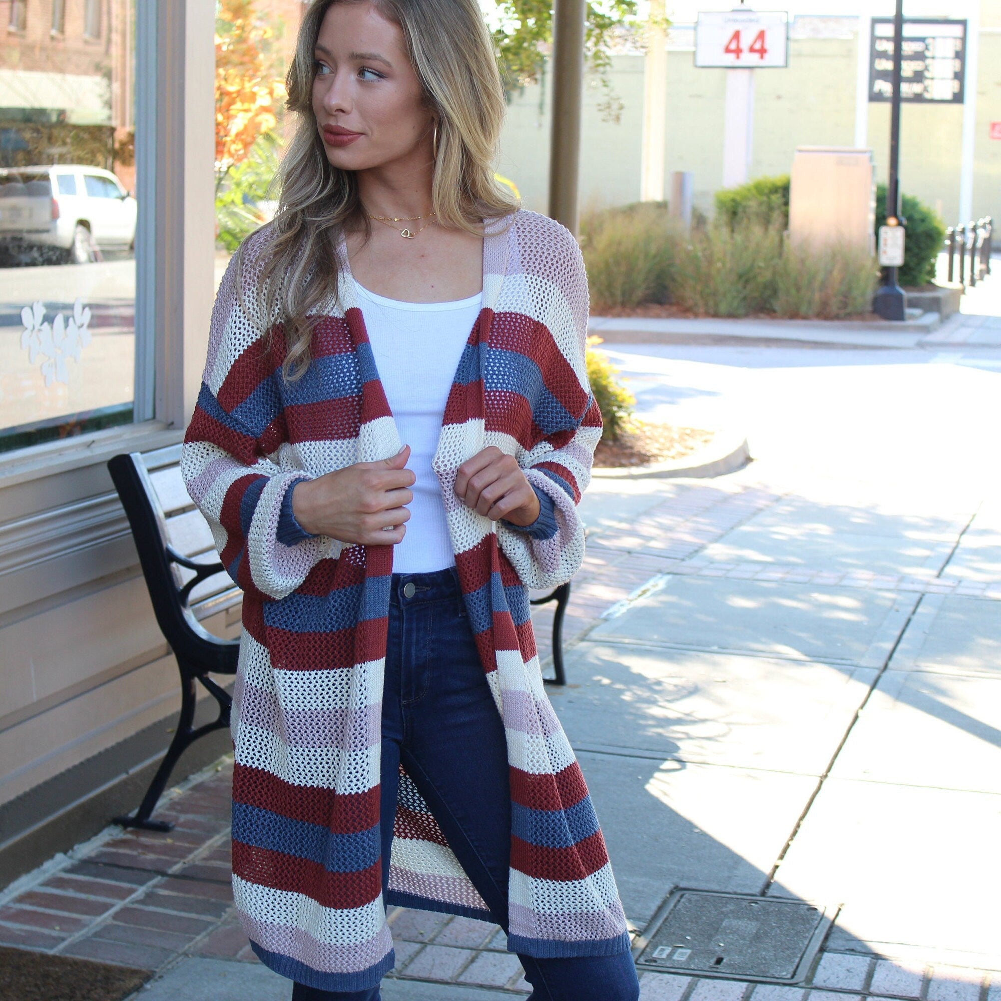 Long Cardigan Sweater - Stripped Knit Open Front  Sweater- Ribbed Fall Sweater- Cardigan Duster - Winter and Fall Cardigan Sweater