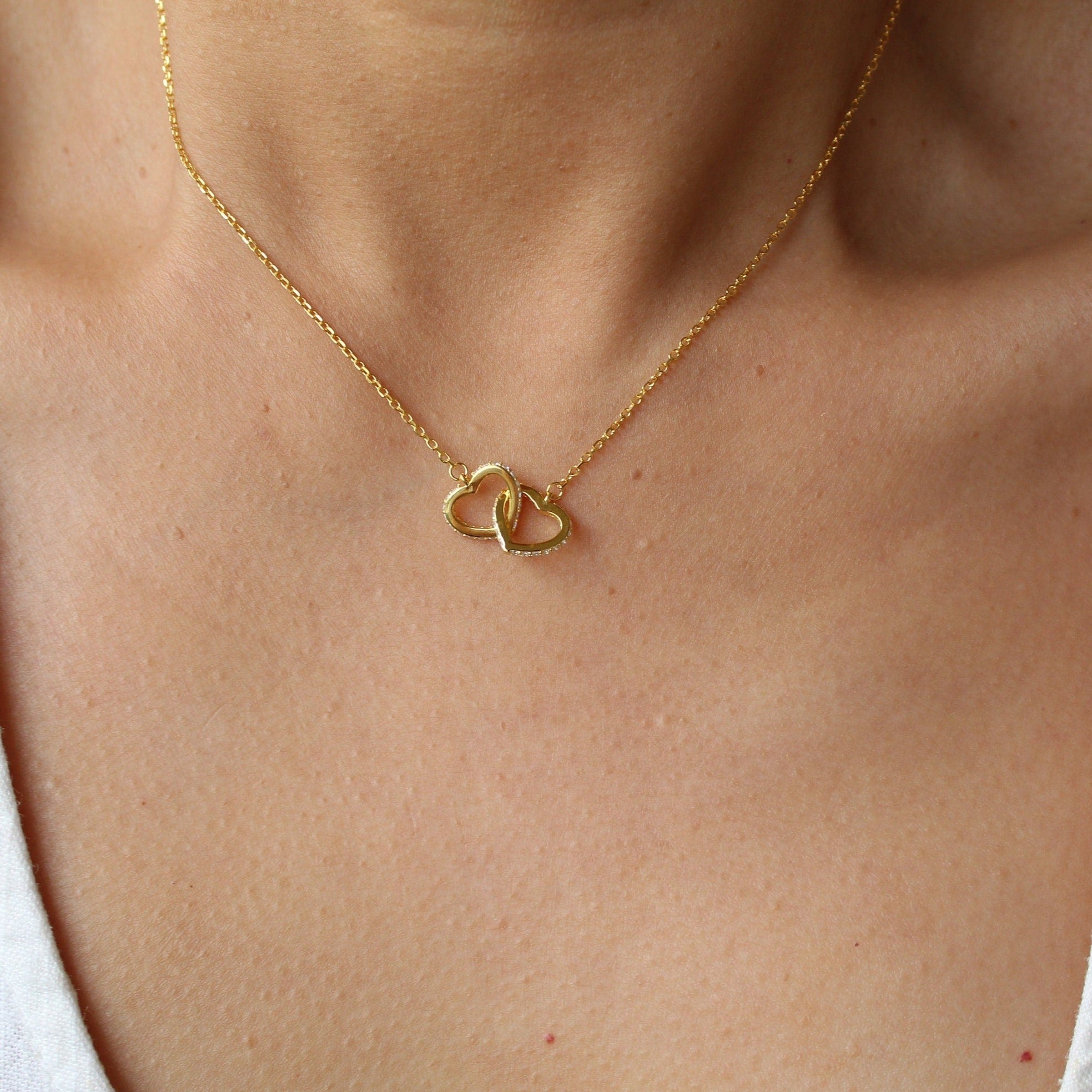 Dainty Interlocking Hearts Necklace Tiny 18k Gold Heart Pendant Necklaces for Women Dainty Gold Necklace Gifts for Her