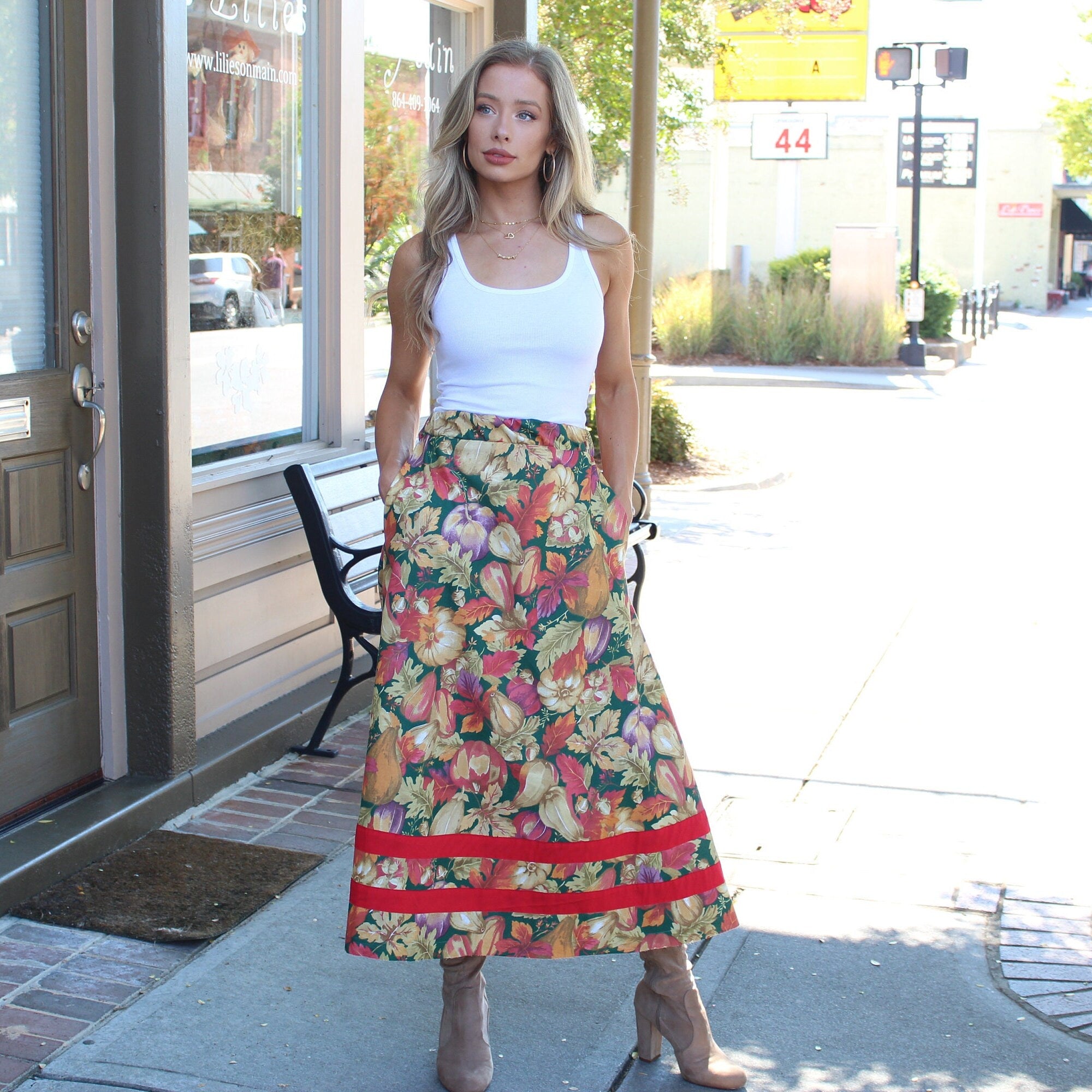 Handmade Floral Maxi Skirt -  Autumn Dream Made to Order Handmade Floral Skirt -  Fall Skirt with Pocket