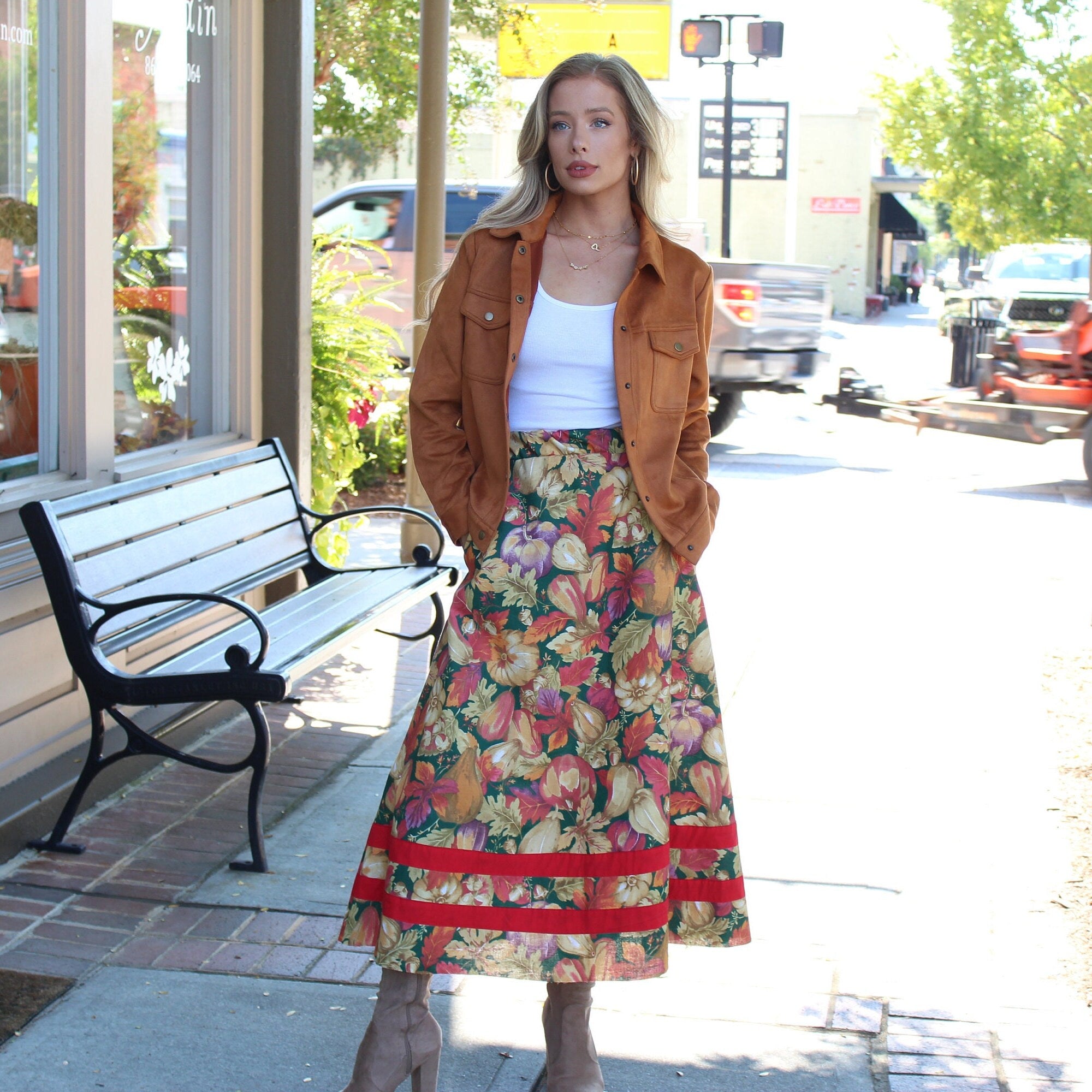 Handmade Floral Maxi Skirt -  Autumn Dream Made to Order Handmade Floral Skirt -  Fall Skirt with Pocket