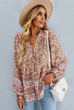 Bohemian Print Button-Up Long Sleeve Top - Boho Shirt for Women - Summer Blouse - Fall Boho Top
