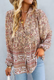 Bohemian Print Button-Up Long Sleeve Top - Boho Shirt for Women - Summer Blouse - Fall Boho Top