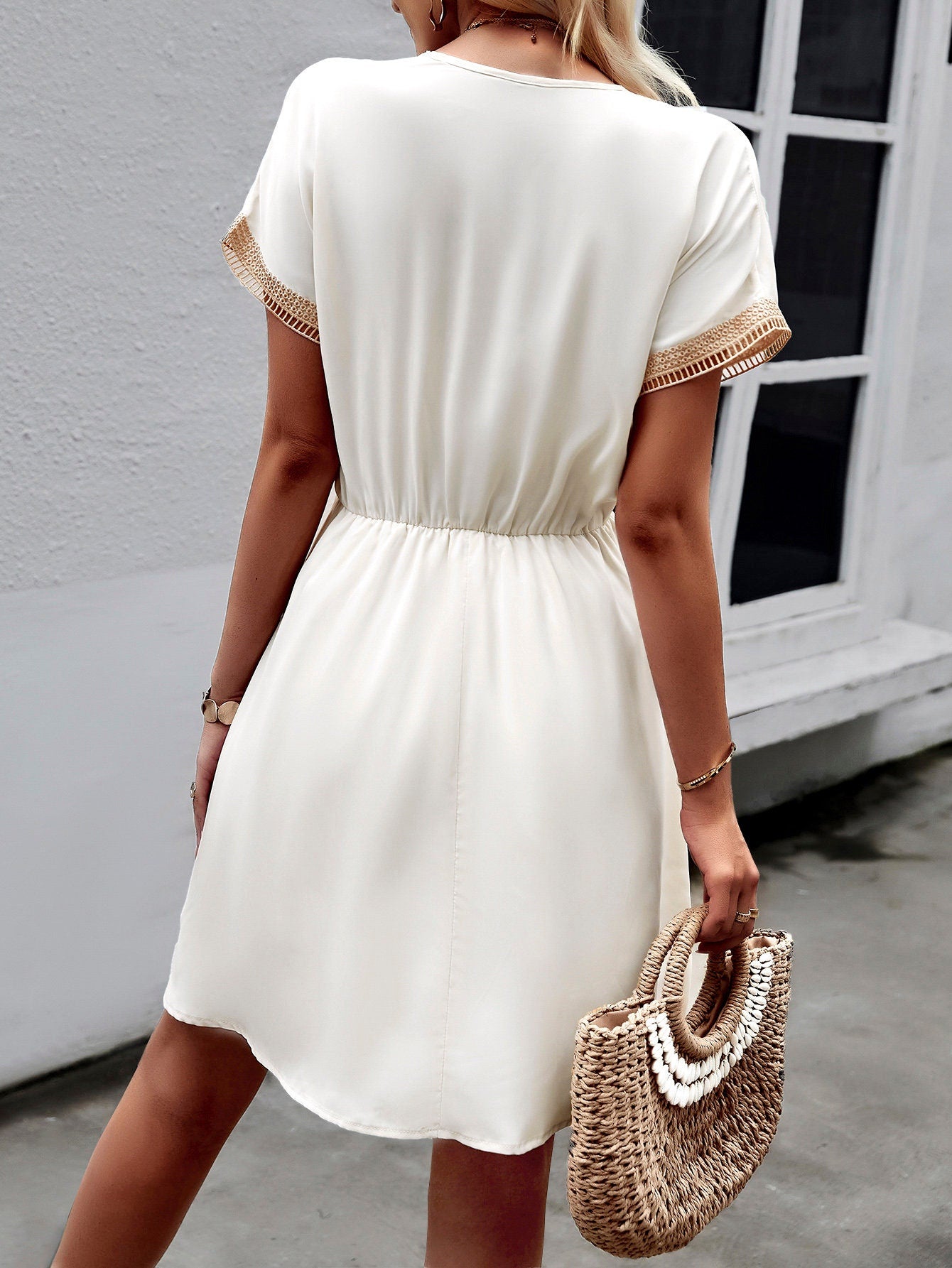 Sunny Day Short Sleeve Mini Dress ,  White Mini Dress -  Spring Dress , Cocktail Dress / Wedding Party Dress