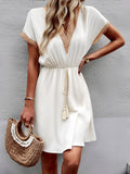 Sunny Day Short Sleeve Mini Dress ,  White Mini Dress -  Spring Dress , Cocktail Dress / Wedding Party Dress