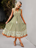 Bohemian Cottage Green Lemon Floral Print Dress, Cocktail Party Dresses | Boho Dresses for Women; Summer Dress for women; Summer boho dress