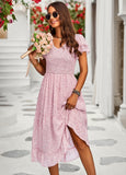 Women's Ditsy Floral Midi Dress, Pink Summer beach dress, Spring Cocktail Dress