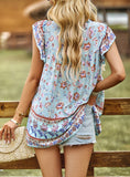 Bohemian Floral Print Blouse, Spring Floral Top, Bohemian Beach top for women, Boho Shirt for Women - Summer Blouse