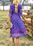 Bohemian Print Floral Midi Dress, Purple Floral Dress - Boho Dresses for Women - Spring Dress - Summer Dress for women - boho Fall dress