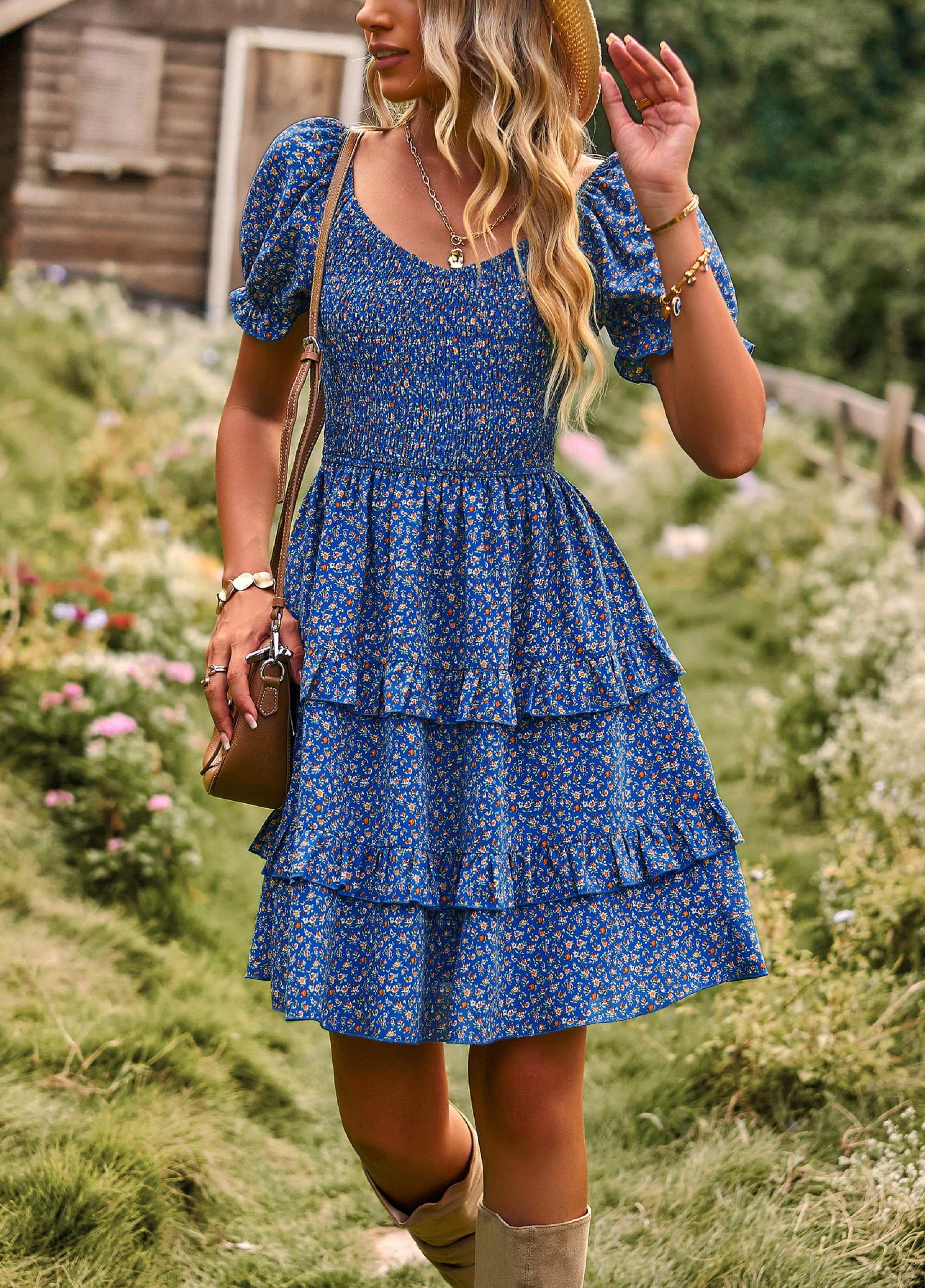 Bohemian Outsider Blue Tiered Mini Summer Dress for Women Perfect for Beach Vacations and Casual Wear