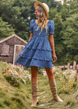 Bohemian Outsider Blue Tiered Mini Summer Dress for Women Perfect for Beach Vacations and Casual Wear