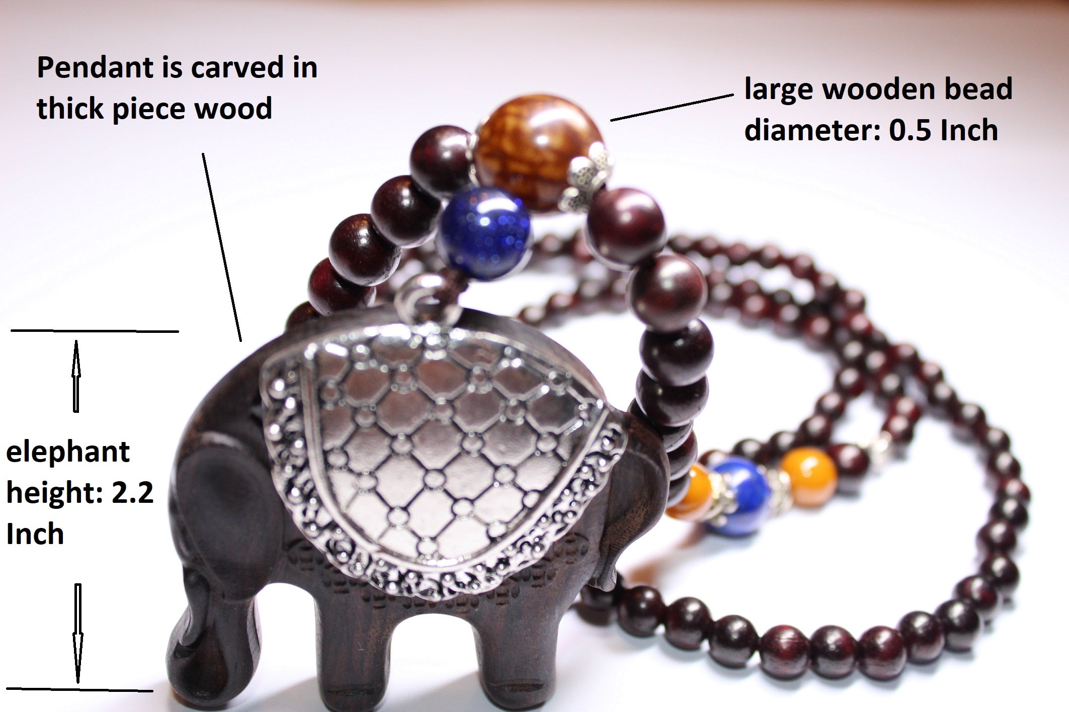 Tibetan Black Rosewood Elephant Beaded Necklace