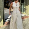 Sleeveless Spliced Maxi Dress, High Waist Pleated Long Dresses 1