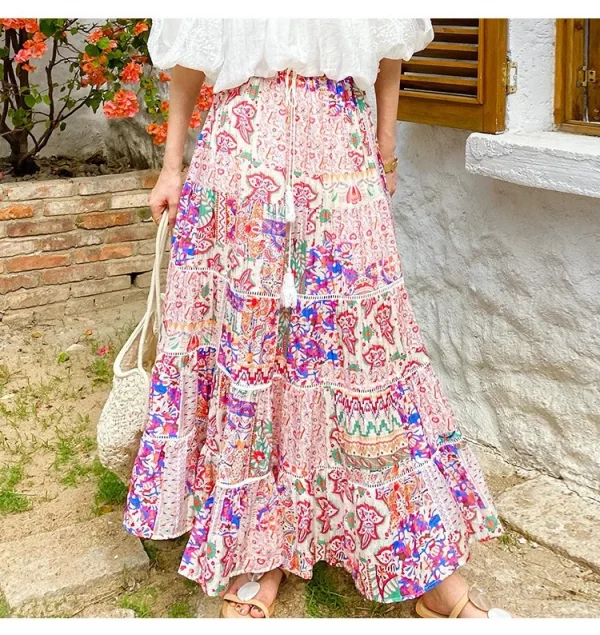 Bohemian Tiered Floral Maxi Skirt 6