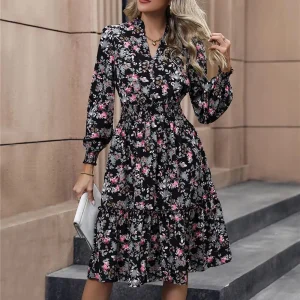 Spring Floral Print V-Neck Casual Dress 5