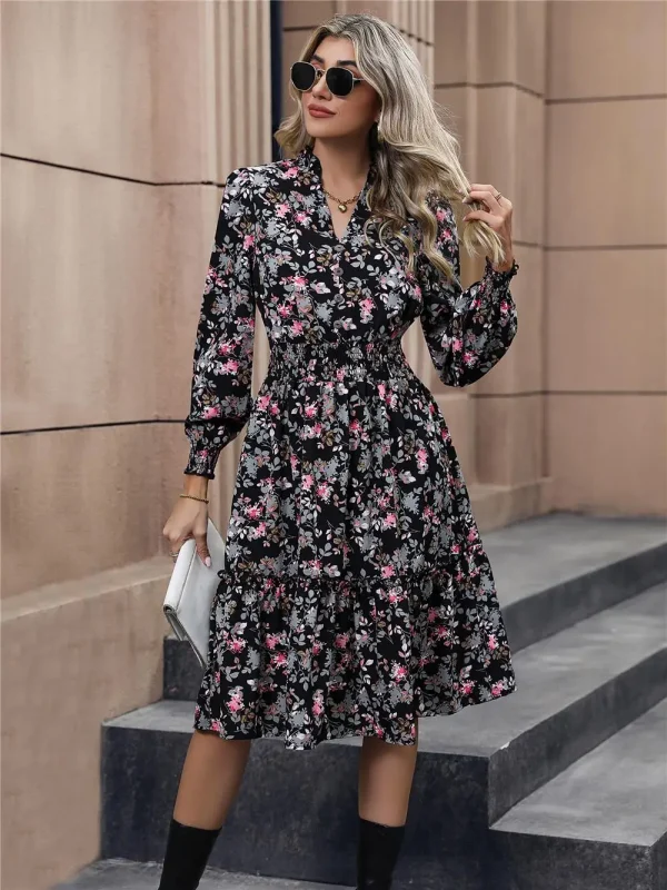 Spring Floral Print V-Neck Casual Dress 5