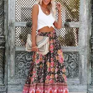 Phoenix Bohemian Pleated Maxi Skirt 1