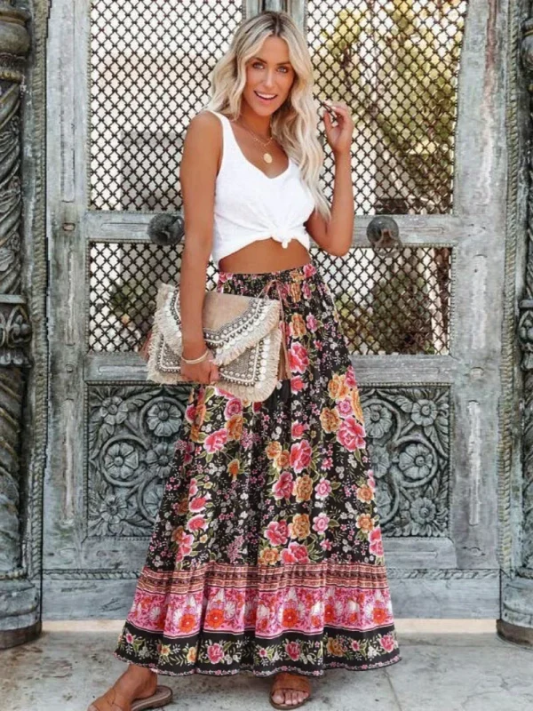 Phoenix Bohemian Pleated Maxi Skirt 1