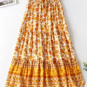 Vintage Yellow Floral Print Maxi Skirt 3