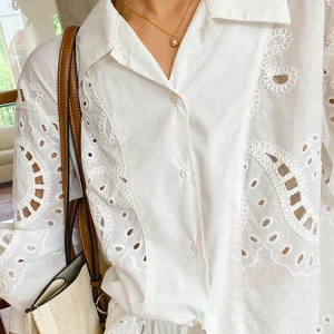 Elegant Chic French Shirt, Embroidered Hollow Out Shirt 3