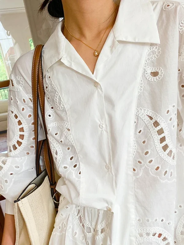 Elegant Chic French Shirt, Embroidered Hollow Out Shirt 3