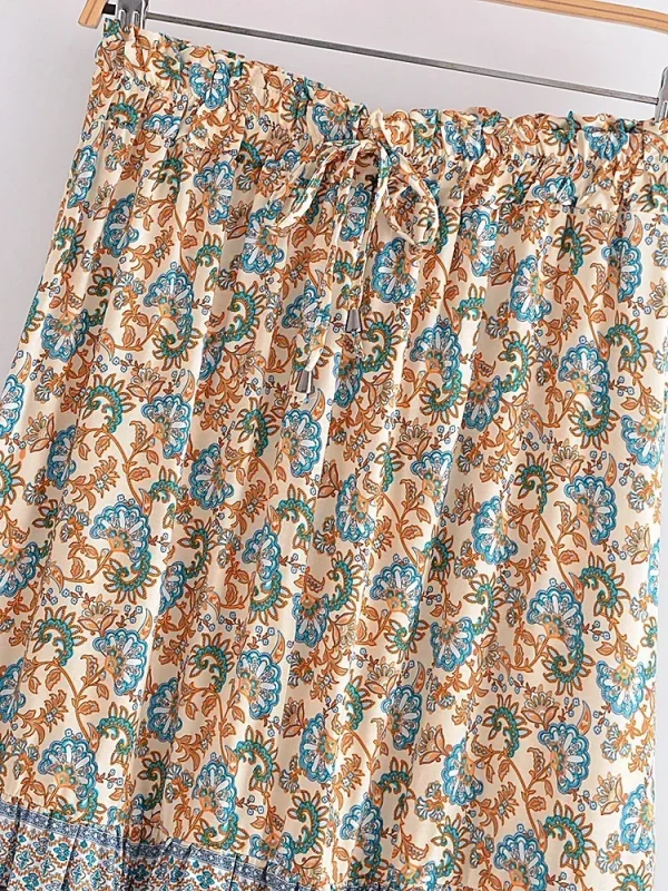 Bohemian Floral Print High Waist Skirt 3