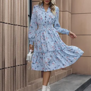 Spring Floral Print V-Neck Casual Dress 3