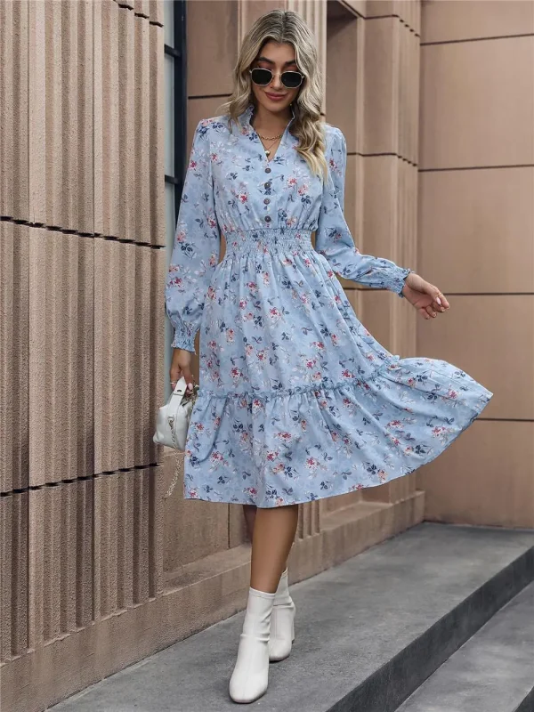 Spring Floral Print V-Neck Casual Dress 3