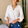 Cotton Floral Embroidery White Lace Blouse, Bohemian Summer Shirt 1