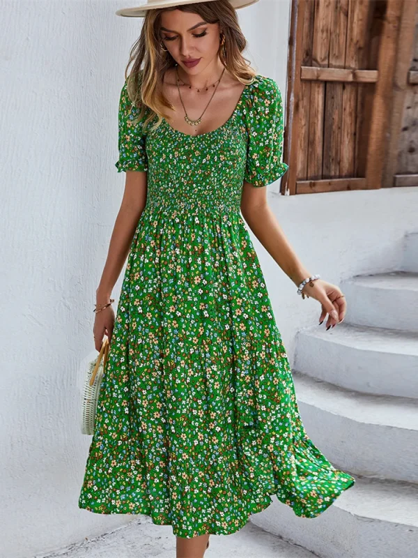 Vintage Floral Print Boho Dress 1