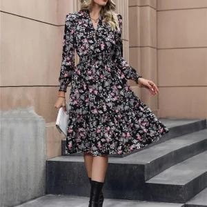 Spring Floral Print V-Neck Casual Dress 6