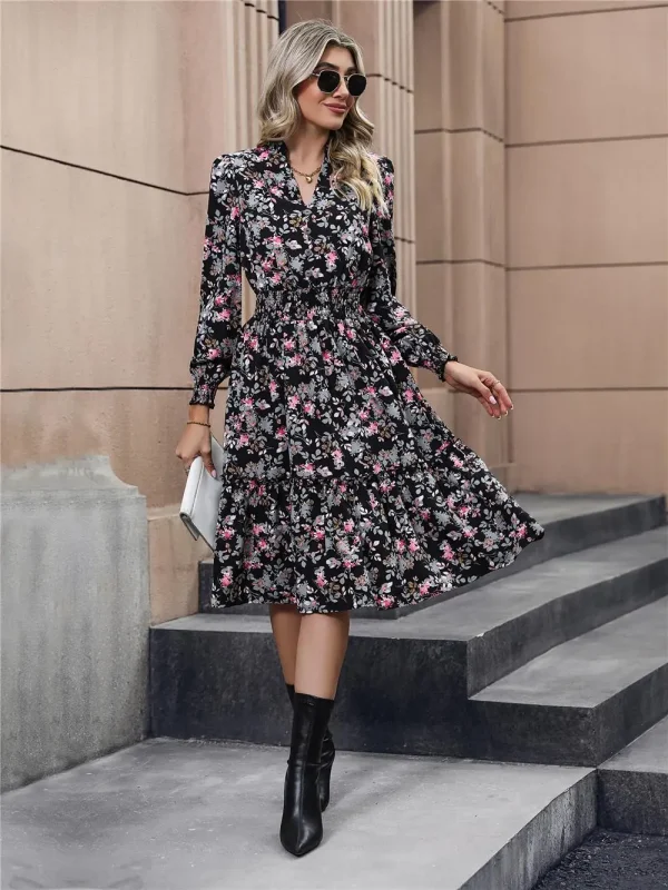 Spring Floral Print V-Neck Casual Dress 6