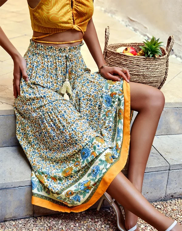 Bohemian Vintage Floral Print Skirt 4