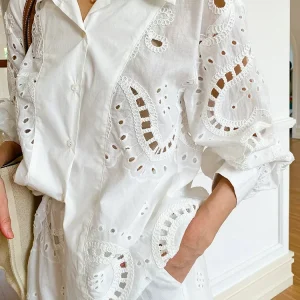 Elegant Chic French Shirt, Embroidered Hollow Out Shirt 5