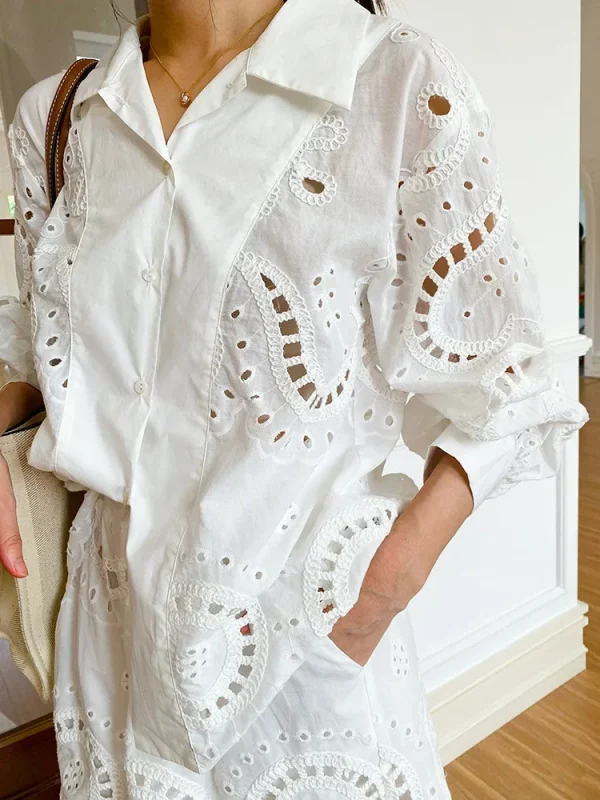 Elegant Chic French Shirt, Embroidered Hollow Out Shirt 5