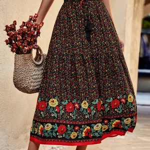 Bohemian Vintage Floral Print Skirt 3